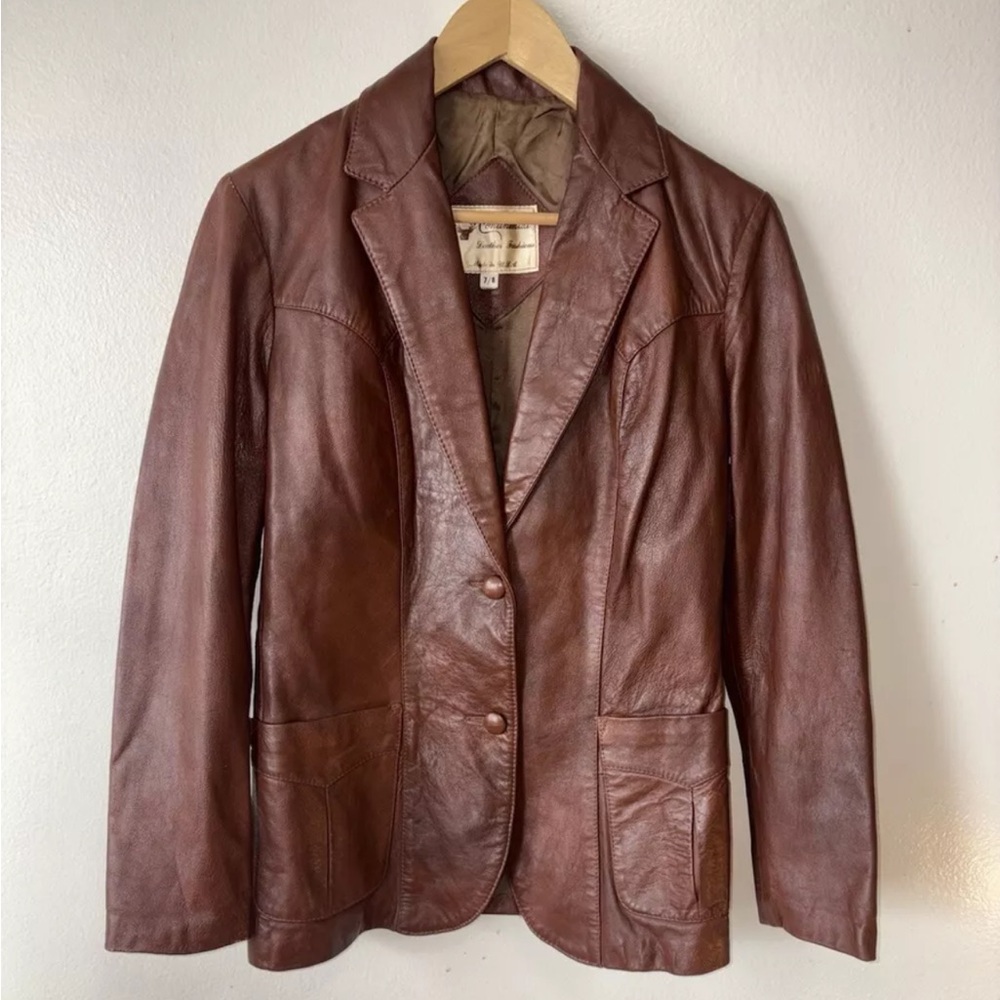 Beautiful VTG 80s Continental Leather Women’s Tan Western Style Jacket Size 7/8